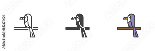 Toucan bird line, solid and colorful different style icon set pack