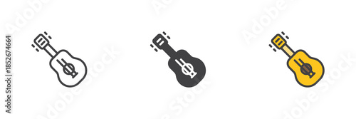 Acoustic guitar line, solid and colorful different style icon set pack