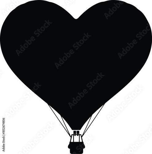 Minimalist black heart hot air balloon illustration Vector