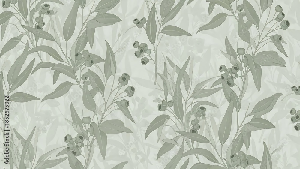 Obraz premium Gray botanical pattern with leaves and flowers.