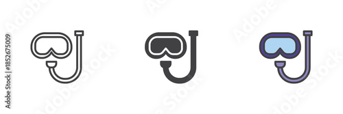 Diving mask line, solid and colorful different style icon set pack