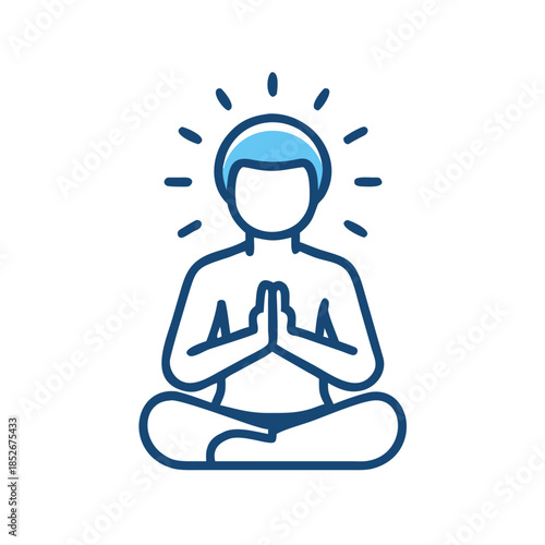 Outline illustration of a person meditating in lotus position with glowing aura
