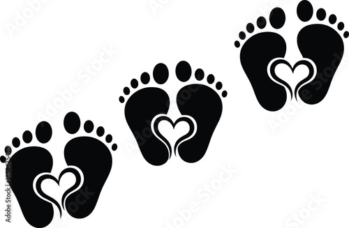 Adorable baby footprints with hearts, family concept Vector