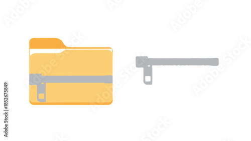 Yellow folder with zipper and gray folder with zipper on white background
