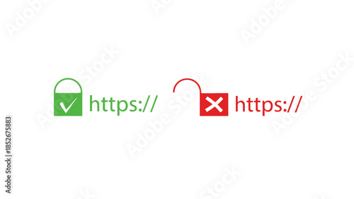 Secure vs insecure internet connection, https protocol, safety online, web security concept