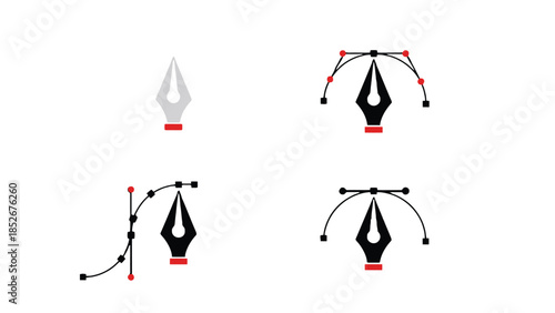Vector illustration of fountain pen nibs with Bezier curves and control points