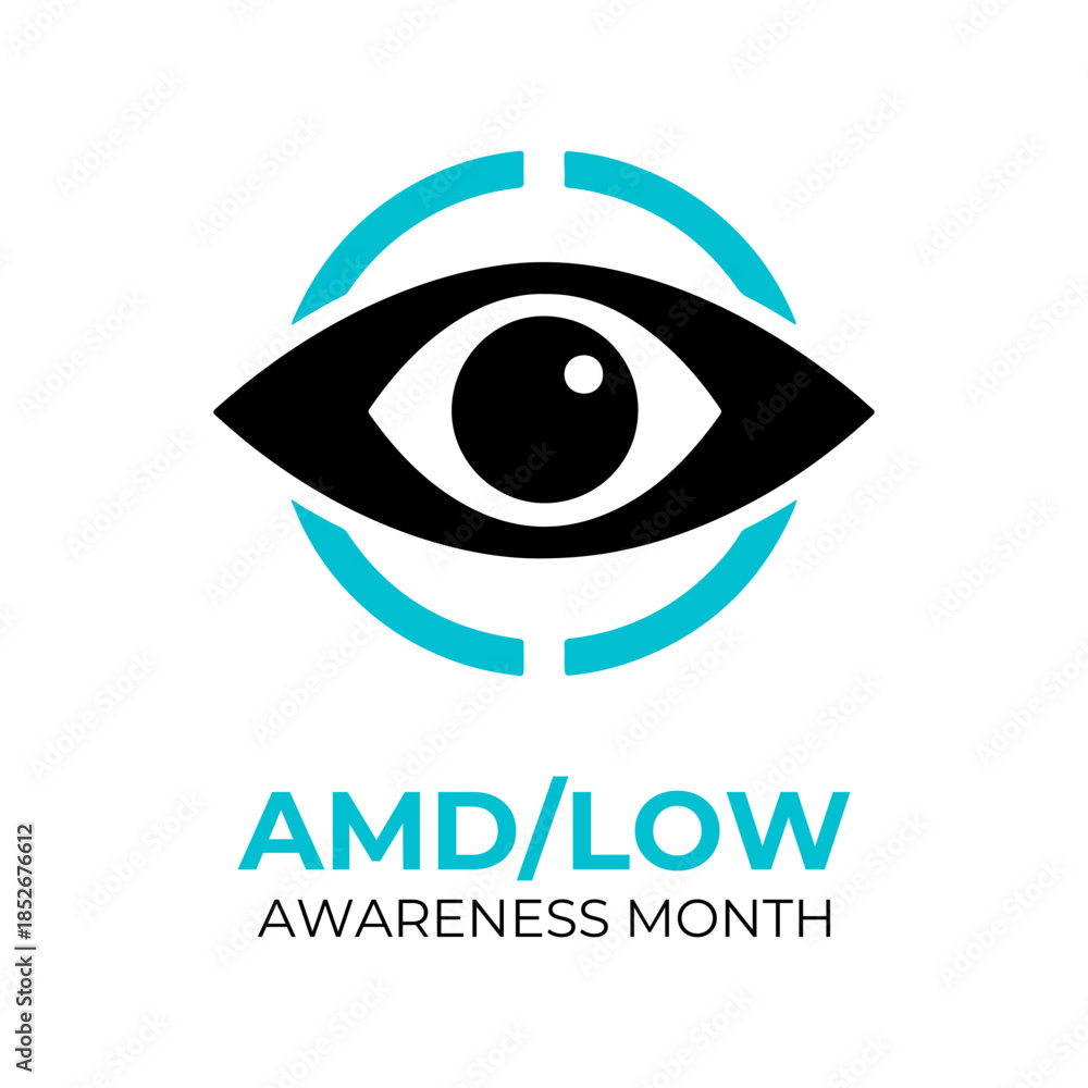Obraz premium AMDLow or AMD Low Vision Awareness Month is every year in February. Design for banner, cards, prints, social media, poster, flyer and background design template.