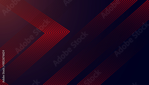 Abstract Red Line Art Arrow Pattern on Dark Gradient Background. Modern Geometric Chevron Lines with Neon Red Glow Effect. Futuristic Abstract Directional Line Design on Deep Blue Background.