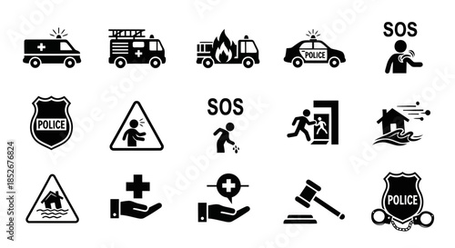 Collection of emergency and safety icons