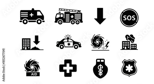 Collection of emergency and safety icons