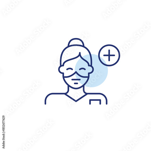 Female doctor wearing surgical mask and plus. New medical appointment. Healthcare access. Pixel perfect, editable stroke vector icon