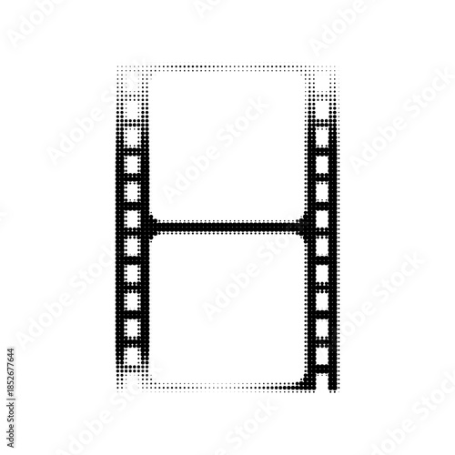 Vertical film strip frame in black and white halftone style. Minimal cinema and photography border with empty frames isolated on white background for movie, video or design use.