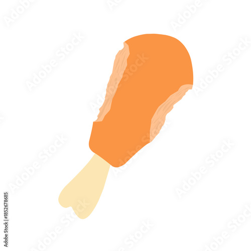 Illustration of a bitten chicken thigh. Flat design of a chicken thigh. Chicken meat