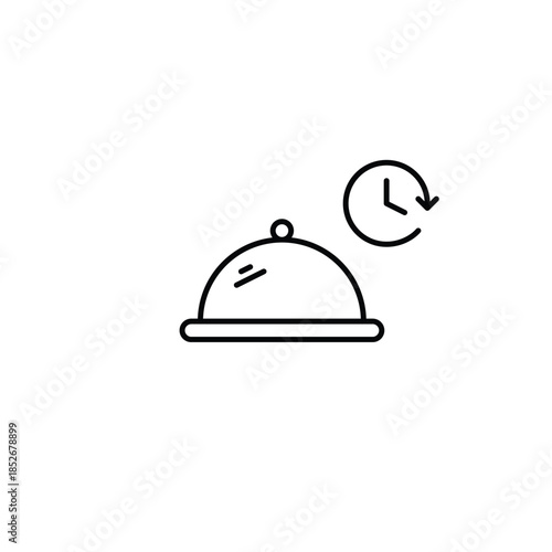 Restaurant food cloche and clock. Food delivery, timed menu orders. Pixel perfect, editable stroke vector icon