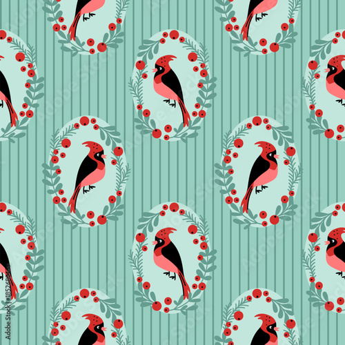 Cardinal birds vintage seamless pattern