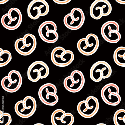 Hand drawn vector seamless bread pattern with baked goods in sketch style for wrapping, fabric, menu design and culinary products.