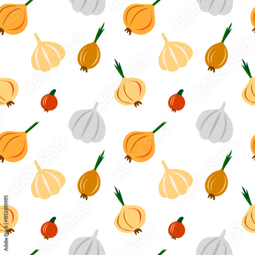 Seamless vector vegetable pattern for kitchen decor, textile and packaging.