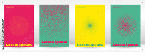 Set of Minimal Vector Page Design with Circles and Wave Lines. Modern Background with Geometry Lines. Good for Brand Identity or Music Fest Invitation. Trendy Style.