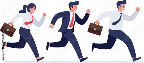 Pixelated Business People Running With Briefcases Flat Design Isolated