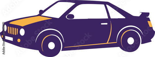 Purple Sports Car With Orange Stripes Vector Art Minimalist Style