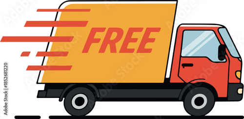 Red Truck With Yellow Free Delivery Box Speed Lines Motion Vector