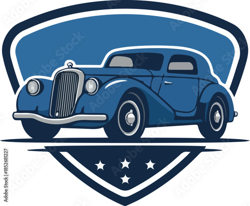 Retro Blue Classic Car Badge Illustration Vector