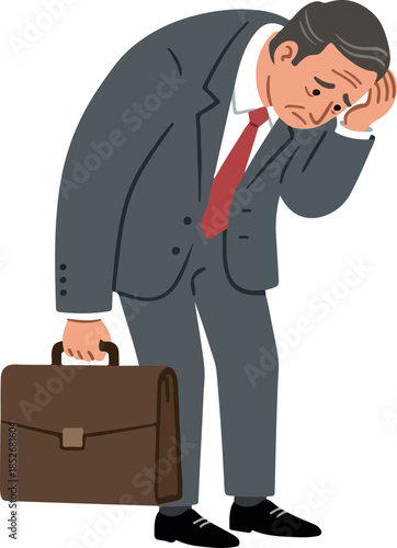Sad Businessman In Suit Holding Briefcase Stressful Emotion Flat Design