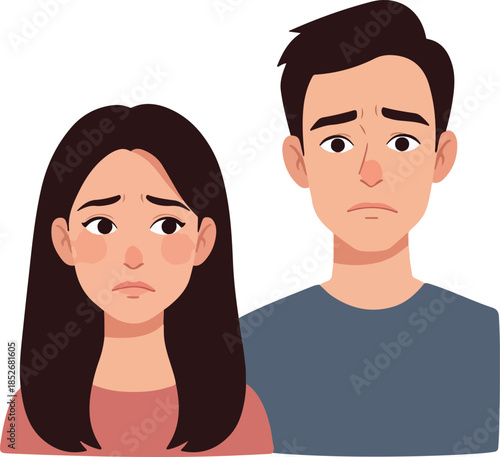 Sad Couple Sad Expression Flat Design Isolated Vector Art