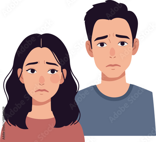Sad Couple Feeling Down Flat Design Illustration Isolated White Background