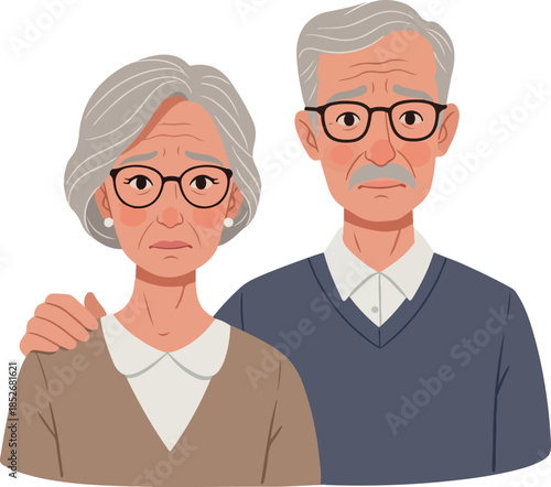 Sad Elderly Couple Worrying Portrait Flat Design