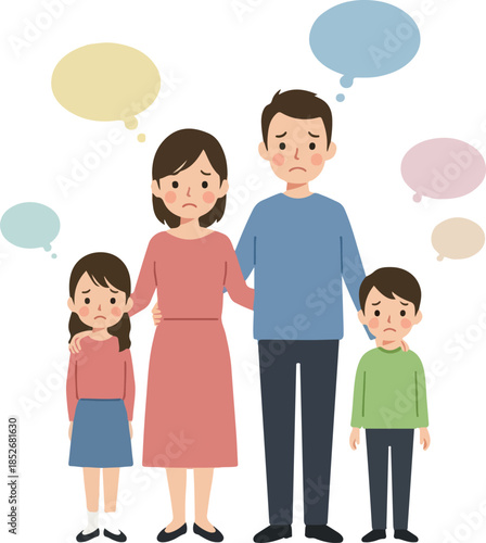 Sad Family Flat Design Isolated With Speech Bubbles Pastel Colors