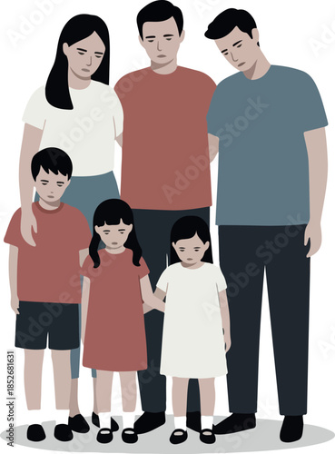 Sad Family Group Flat Illustration Sadness Blues Neutral Background