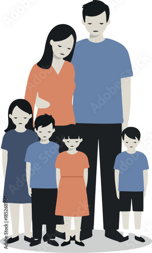 Sad Family Together Isolated Vector Illustration Flat Design