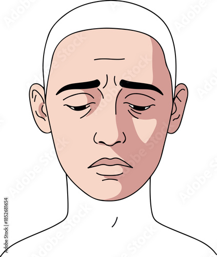 Sad Man Face With Closed Eyes Subtle Reddish Tones Minimal Outline