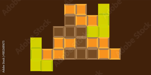 Seamless pattern brick pieces game background. Old video game square template. Vector illustration.