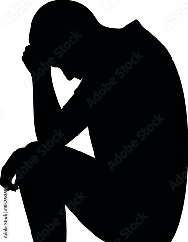 Sad Man Silhouette Sitting with Head in Hands Abstract Minimalist