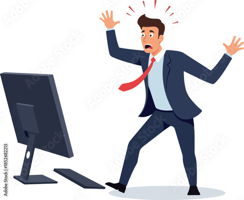Shocked Businessman Frustrated By Computer Error Flat Illustration
