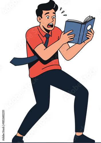 Shocked Man Reading Book Flat Design Isolated Vector