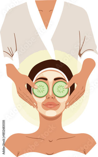 Spa Facial With Cucumber Slices And Gentle Hands In Soft Lighting