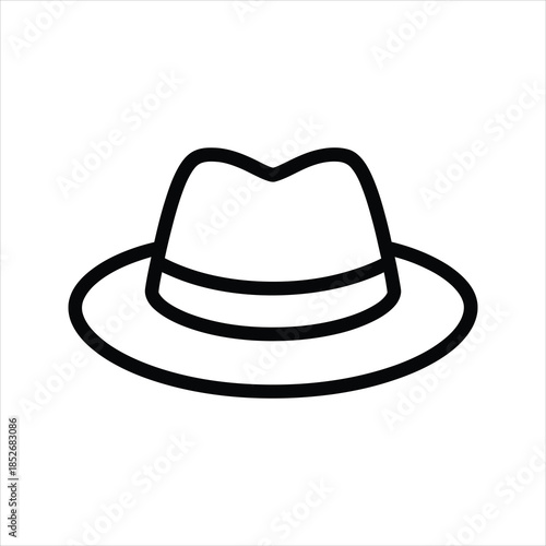 Fedora Hat Icon – Classic Wide Brim Outline Vector Illustration