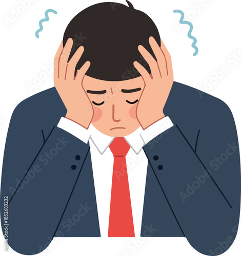 Stressed Businessman Holding Head Flat Design Isolated White Background