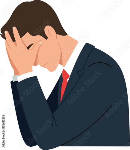 Stressed Businessman Holding Head in Despair Flat Design Isolated