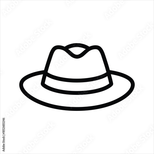 Fedora Hat Icon – Classic Wide Brim Outline Vector Illustration