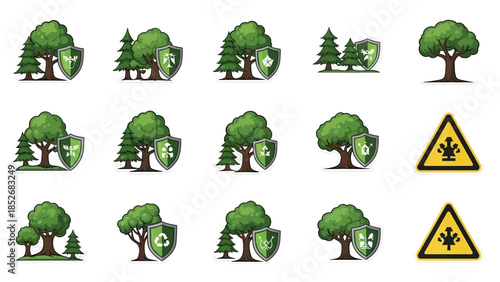 Eco-Friendly Forest Protection Icons for Environmental Campaigns