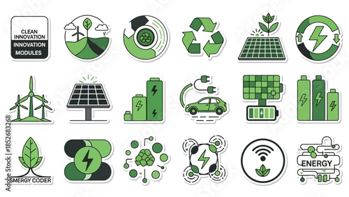 Eco-Friendly Energy & Sustainable Innovation Icon Set