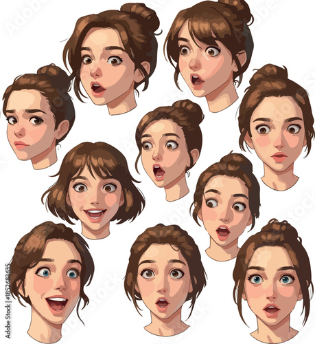 Surprised Women Faces Expressing Astonishment And Amazement Yellow Background