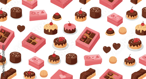 Sweet Chocolate Candy Assortment Vector Pattern Pixel Art Style