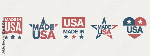 American made USA labels with stars and patriotic colors, vector illustration