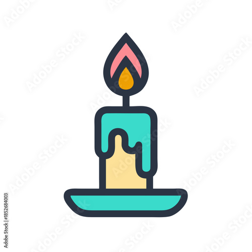 Stylized illustration of a melting candle in holder, representing ambiance and warmth