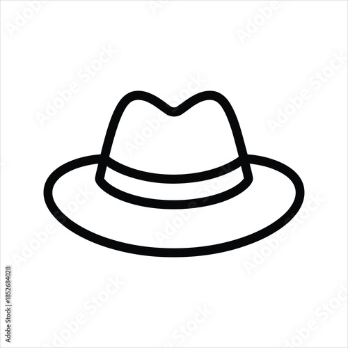 Fedora Hat Icon – Classic Wide Brim Outline Vector Illustration